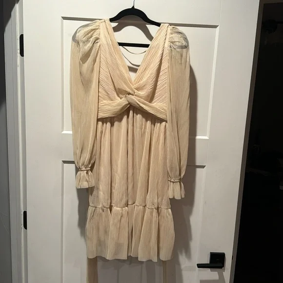 NWT Listicle Beige Pleated Knotted Long Sleeve Dress - Picture 4 of 6